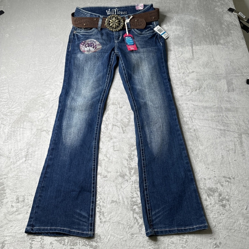 Wallflower Women's Luscious Curvy Bootcut‎ Jeans w/ Belt Size 9 NEW Y2K Festival